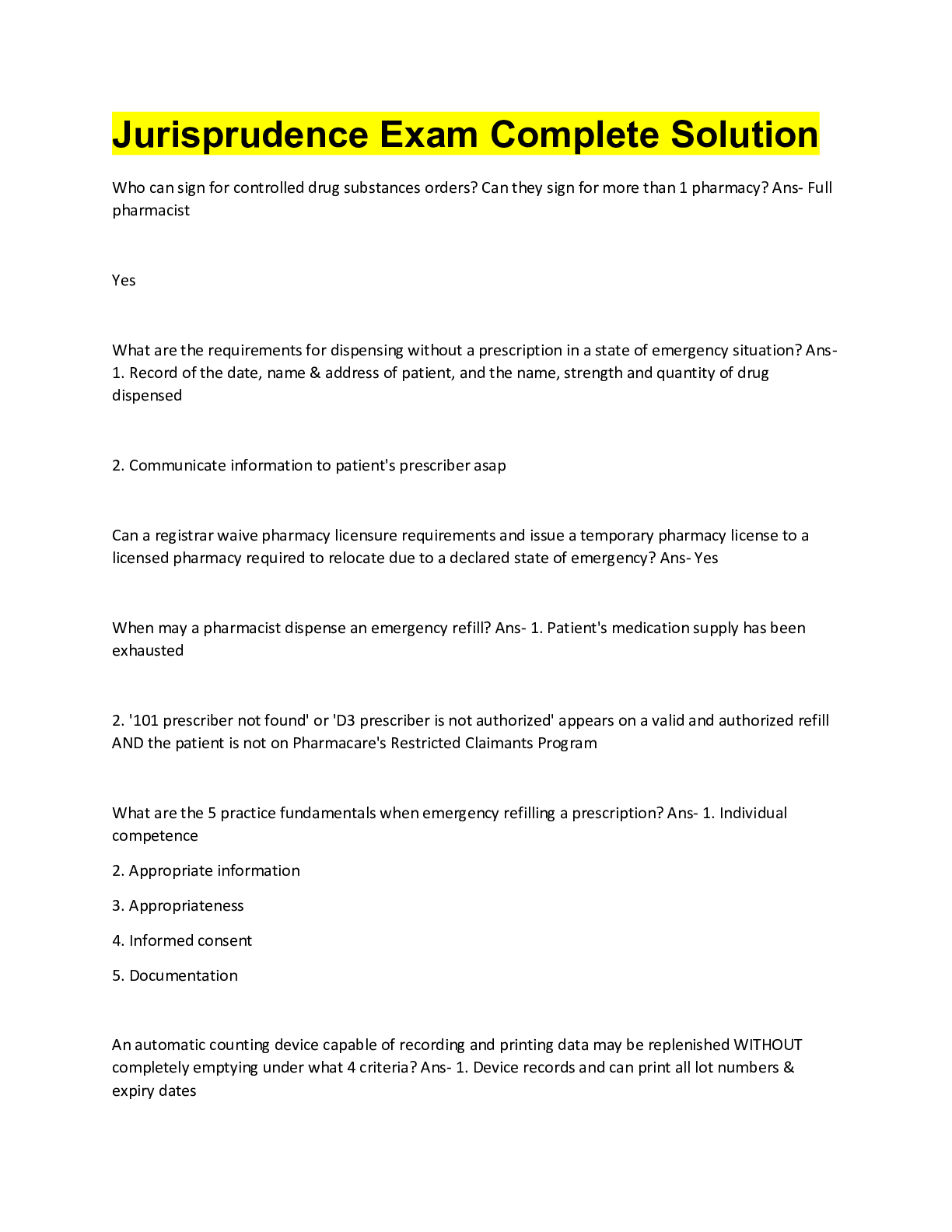 Preview image for Jurisprudence Exam Complete Solution